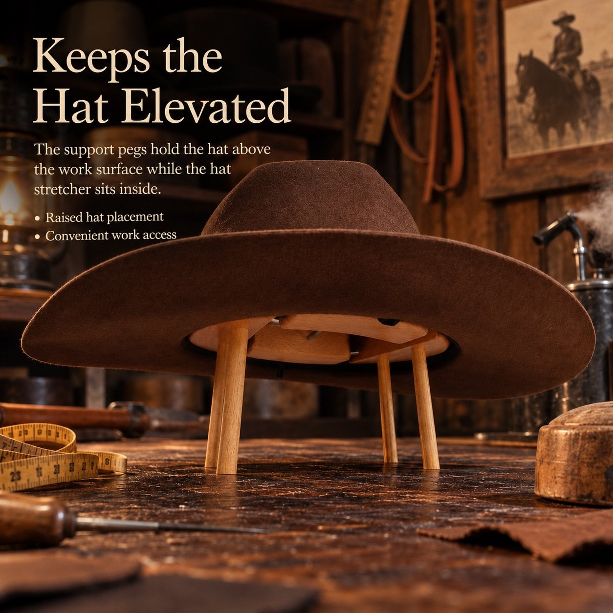 Hat held above the surface by four support pegs