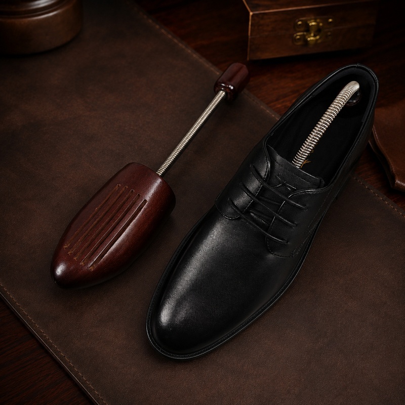 Spring loaded pine wood shoe trees with shoe